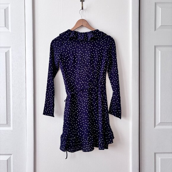 Realisation Par Alexandra Ruffled Silk Wrap Mini Dress Navy Star Print - Picture 8 of 9